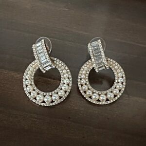 Elegant Gold Diamond and Pearl Hoop Earrings